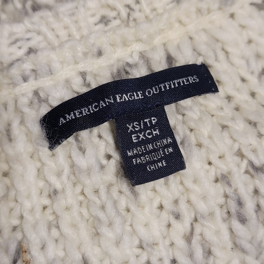 American Eagle Cable Knit Sweater Dress Cream Gray Marled Wool Blend XS Mini - Picture 6 of 7